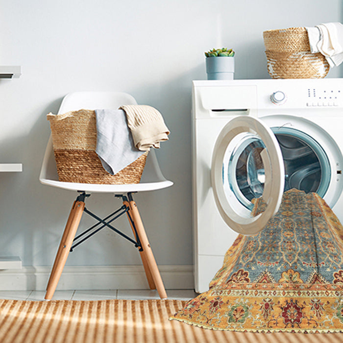 Machine Washable Abstract Gold Brown Rug in a Washing Machine, wshabs3297