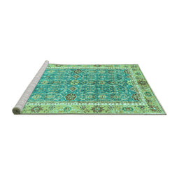 Sideview of Machine Washable Oriental Turquoise Traditional Area Rugs, wshabs3297turq