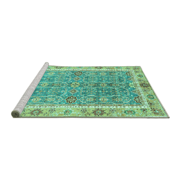 Sideview of Machine Washable Oriental Turquoise Traditional Area Rugs, wshabs3297turq