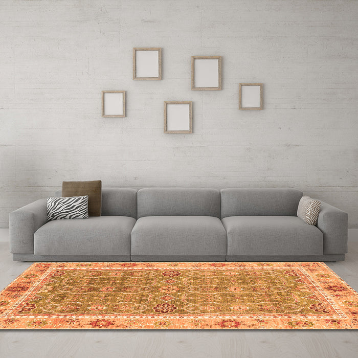 Machine Washable Oriental Orange Traditional Area Rugs in a Living Room, wshabs3297org