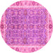 Round Machine Washable Oriental Pink Traditional Rug, wshabs3297pnk