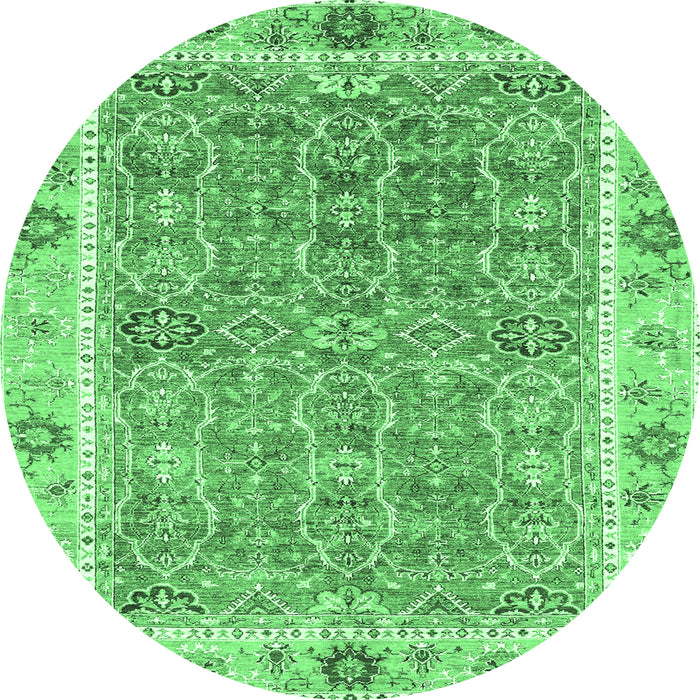 Round Machine Washable Oriental Emerald Green Traditional Area Rugs, wshabs3297emgrn