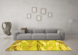Machine Washable Abstract Yellow Modern Rug in a Living Room, wshabs3298yw
