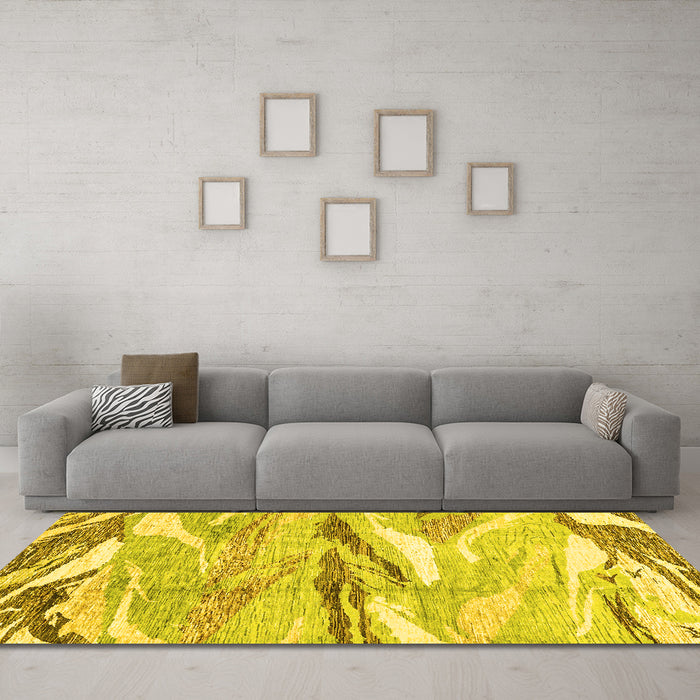 Machine Washable Abstract Yellow Modern Rug in a Living Room, wshabs3298yw