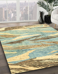 Abstract Dark Almond Brown Modern Rug, abs3298