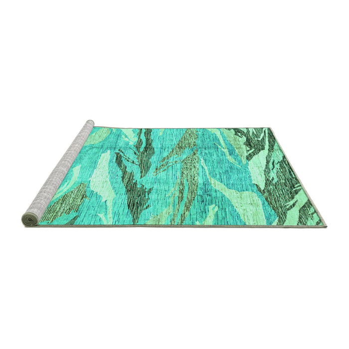 Sideview of Machine Washable Abstract Turquoise Modern Area Rugs, wshabs3298turq