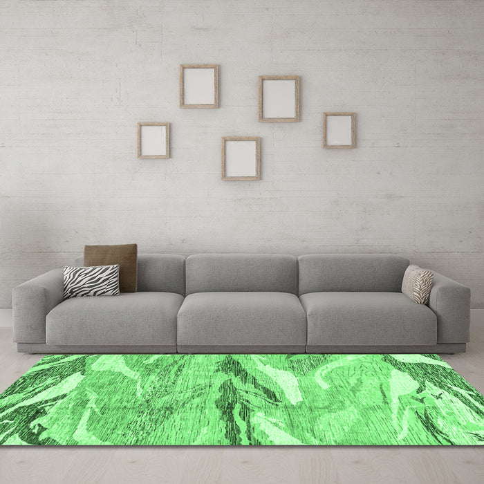 Machine Washable Abstract Emerald Green Modern Area Rugs in a Living Room,, wshabs3298emgrn