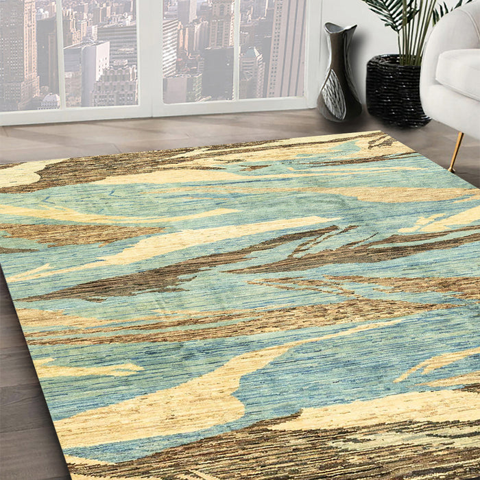 Abstract Dark Almond Brown Modern Rug in Family Room, abs3298