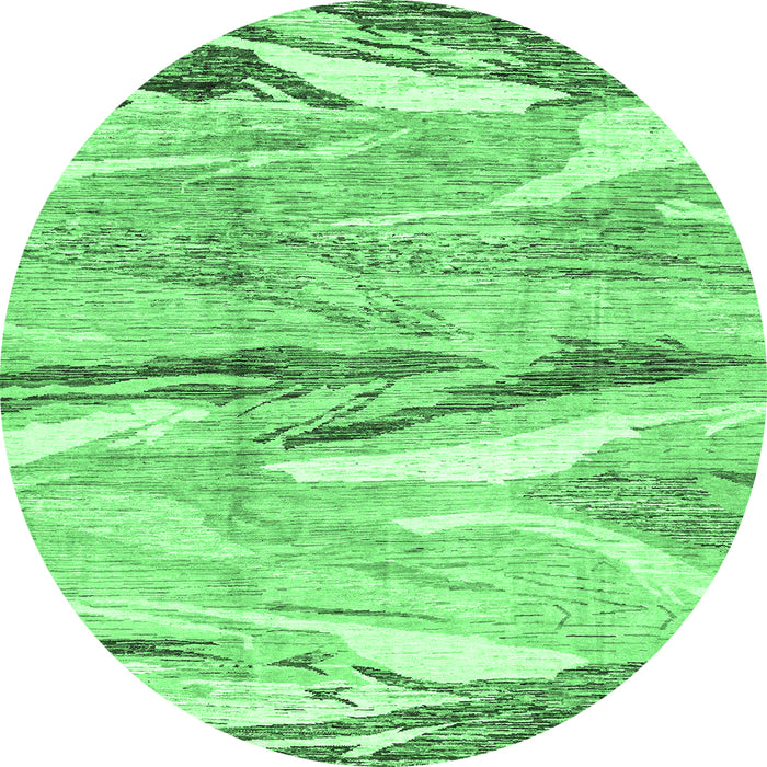 Round Machine Washable Abstract Emerald Green Modern Area Rugs, wshabs3298emgrn