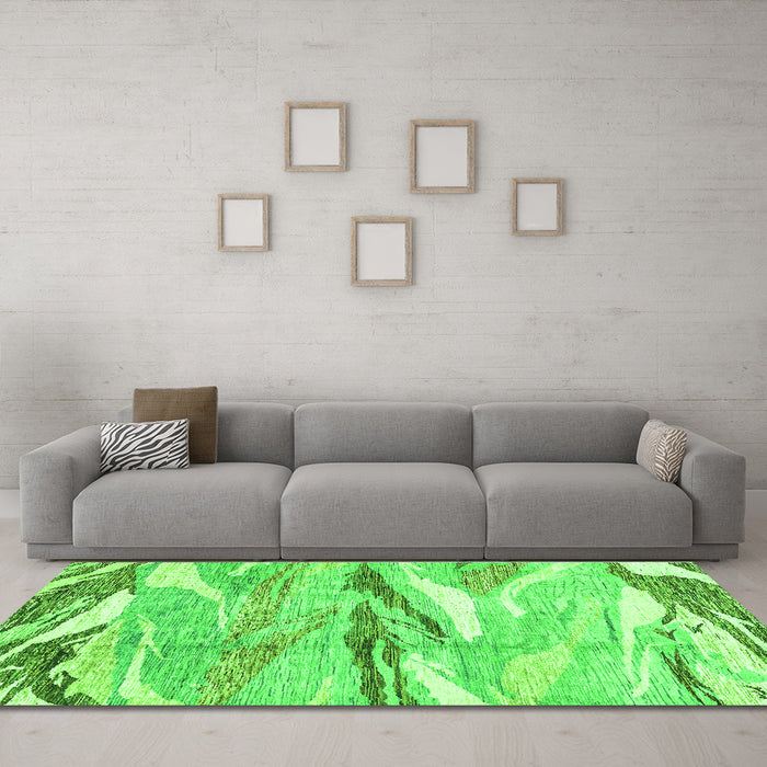 Machine Washable Abstract Green Modern Area Rugs in a Living Room,, wshabs3298grn