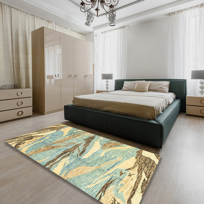 Machine Washable Abstract Dark Almond Brown Rug in a Bedroom, wshabs3298