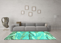 Machine Washable Abstract Turquoise Modern Area Rugs in a Living Room,, wshabs3298turq