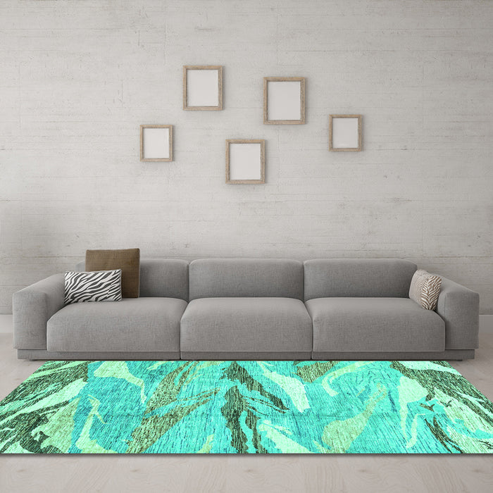 Machine Washable Abstract Turquoise Modern Area Rugs in a Living Room,, wshabs3298turq