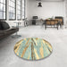 Round Abstract Dark Almond Brown Modern Rug in a Office, abs3298