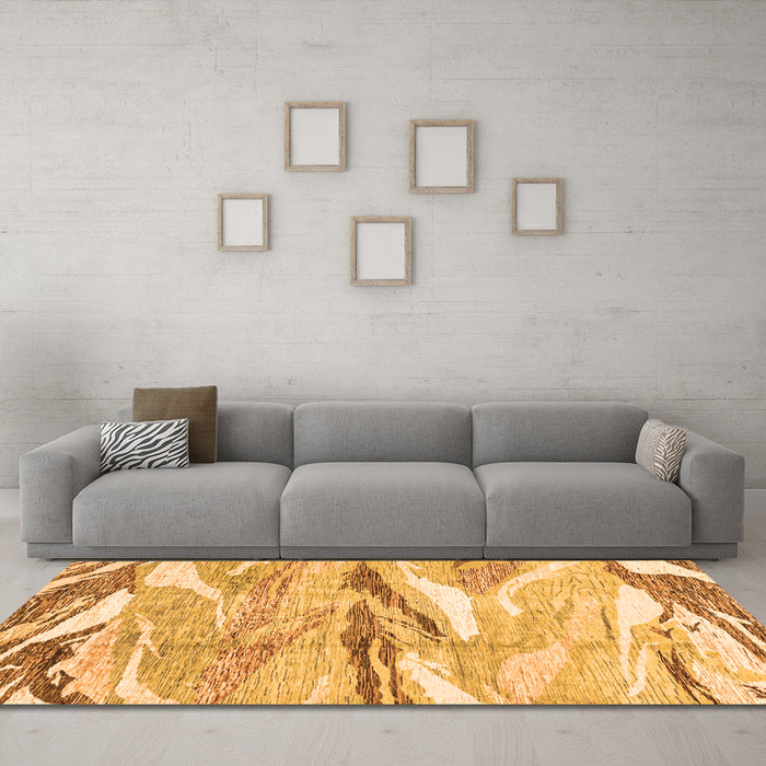 Machine Washable Abstract Orange Modern Area Rugs in a Living Room, wshabs3298org
