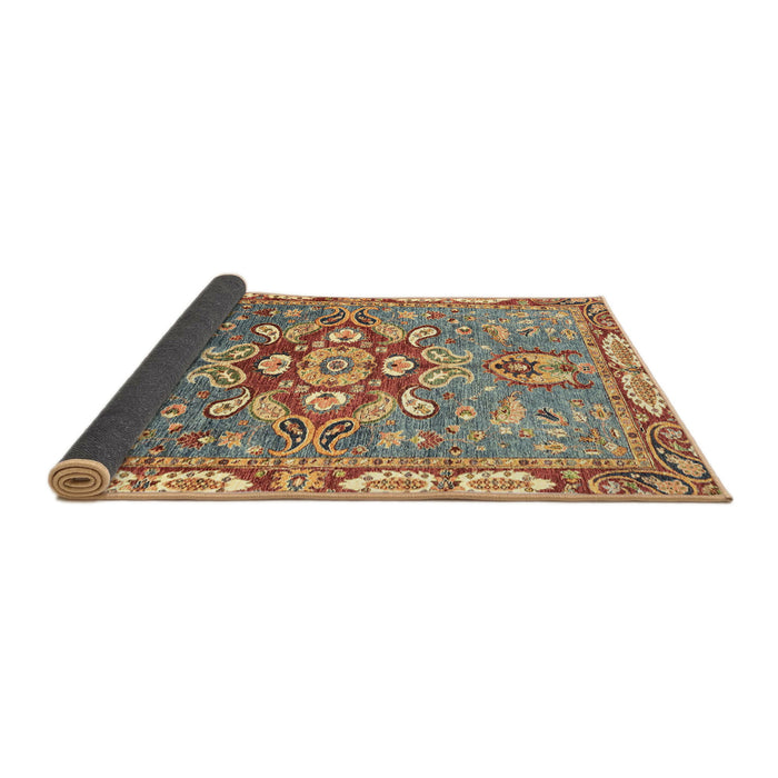 Sideview of Abstract Brownish Green Geometric Rug, abs3299