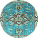 Round Geometric Light Blue Traditional Rug, abs3299lblu