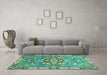 Machine Washable Geometric Turquoise Traditional Area Rugs in a Living Room,, wshabs3299turq