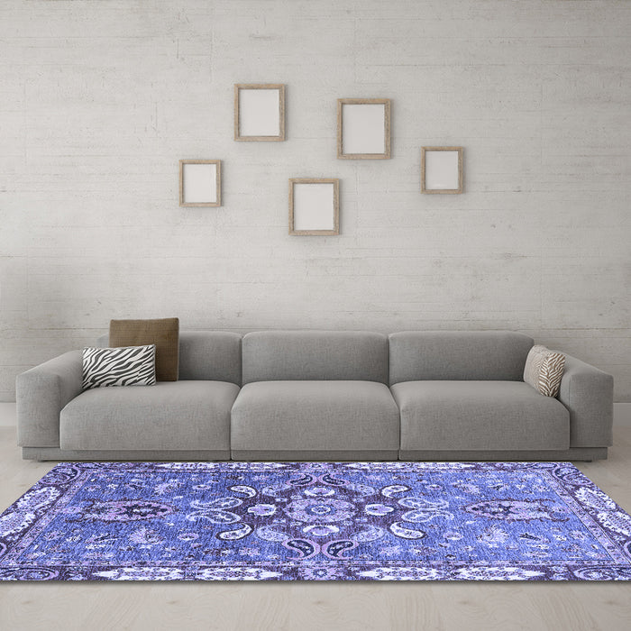 Machine Washable Geometric Blue Traditional Rug in a Living Room, wshabs3299blu