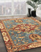 Abstract Brownish Green Geometric Rug in Family Room, abs3299