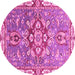 Round Machine Washable Geometric Pink Traditional Rug, wshabs3299pnk