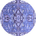 Round Machine Washable Geometric Blue Traditional Rug, wshabs3299blu