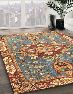 Machine Washable Abstract Brown Green Rug in a Family Room, wshabs3299