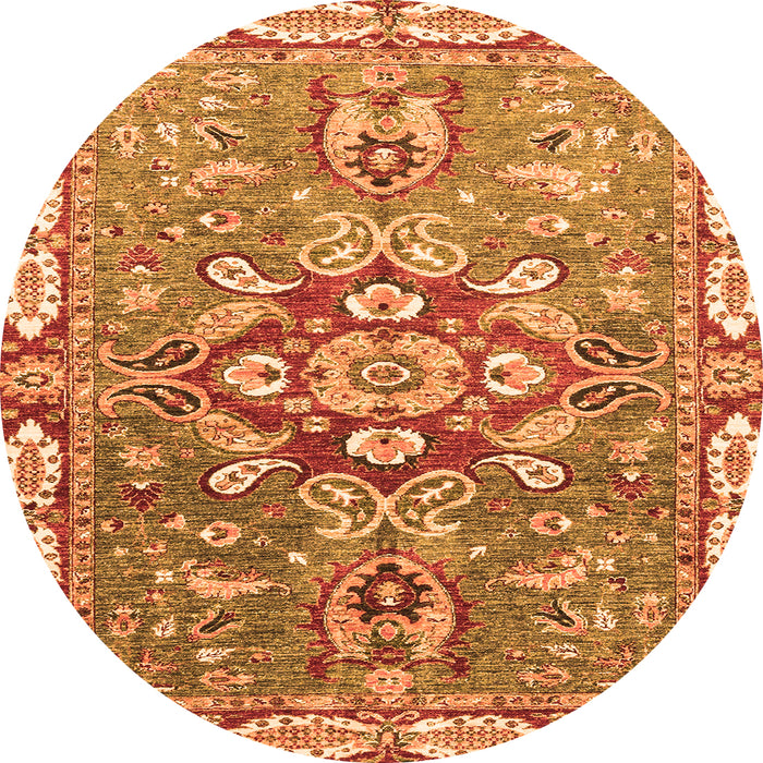 Round Machine Washable Geometric Orange Traditional Area Rugs, wshabs3299org