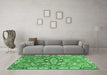 Machine Washable Geometric Emerald Green Traditional Area Rugs in a Living Room,, wshabs3299emgrn