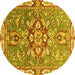 Round Machine Washable Geometric Yellow Traditional Rug, wshabs3299yw