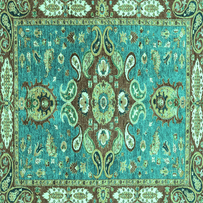 Square Machine Washable Geometric Turquoise Traditional Area Rugs, wshabs3299turq