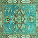 Square Machine Washable Geometric Turquoise Traditional Area Rugs, wshabs3299turq