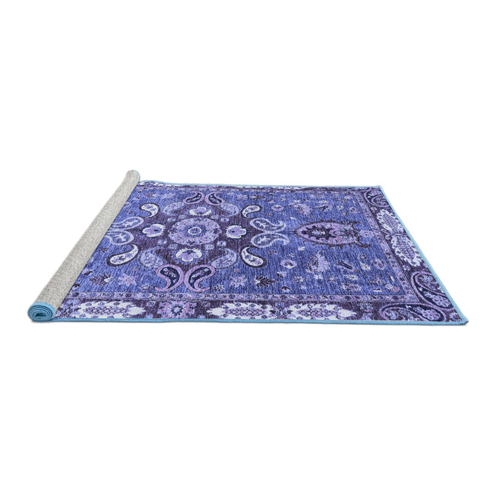 Sideview of Machine Washable Geometric Blue Traditional Rug, wshabs3299blu