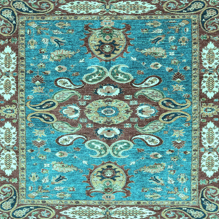 Square Machine Washable Geometric Light Blue Traditional Rug, wshabs3299lblu