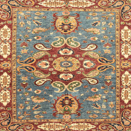 Square Machine Washable Abstract Brown Green Rug, wshabs3299