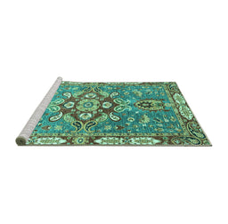 Sideview of Machine Washable Geometric Turquoise Traditional Area Rugs, wshabs3299turq