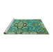 Sideview of Machine Washable Geometric Turquoise Traditional Area Rugs, wshabs3299turq