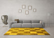 Machine Washable Checkered Yellow Modern Rug in a Living Room, wshabs329yw