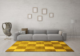 Machine Washable Checkered Yellow Modern Rug in a Living Room, wshabs329yw
