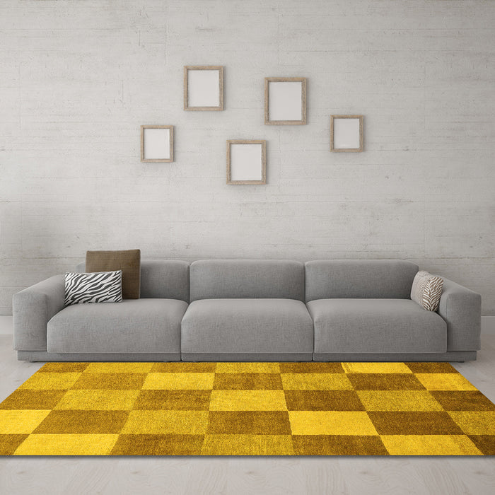 Machine Washable Checkered Yellow Modern Rug in a Living Room, wshabs329yw