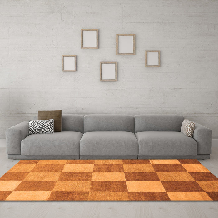 Machine Washable Checkered Orange Modern Area Rugs in a Living Room, wshabs329org