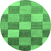 Round Machine Washable Checkered Emerald Green Modern Area Rugs, wshabs329emgrn