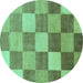 Round Checkered Turquoise Modern Rug, abs329turq