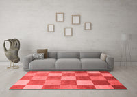 Machine Washable Checkered Red Modern Rug, wshabs329red