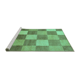 Sideview of Machine Washable Checkered Turquoise Modern Area Rugs, wshabs329turq