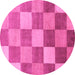 Round Machine Washable Checkered Pink Modern Rug, wshabs329pnk