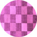 Round Checkered Purple Modern Rug, abs329pur