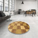 Round Abstract Sedona Brown Checkered Rug in a Office, abs329