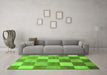 Machine Washable Checkered Green Modern Area Rugs in a Living Room,, wshabs329grn
