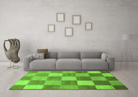 Machine Washable Checkered Green Modern Rug, wshabs329grn